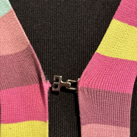 Attitude Knit Single Hook Closure Cardigan Large Black Color block Trim Stretch - Picture 3 of 14